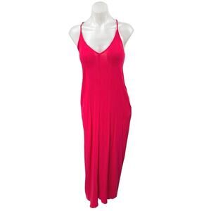 Lovestitch Pink Sleeveless Deep V-Neck Cami Camisole Tank Maxi Dress Size S/M